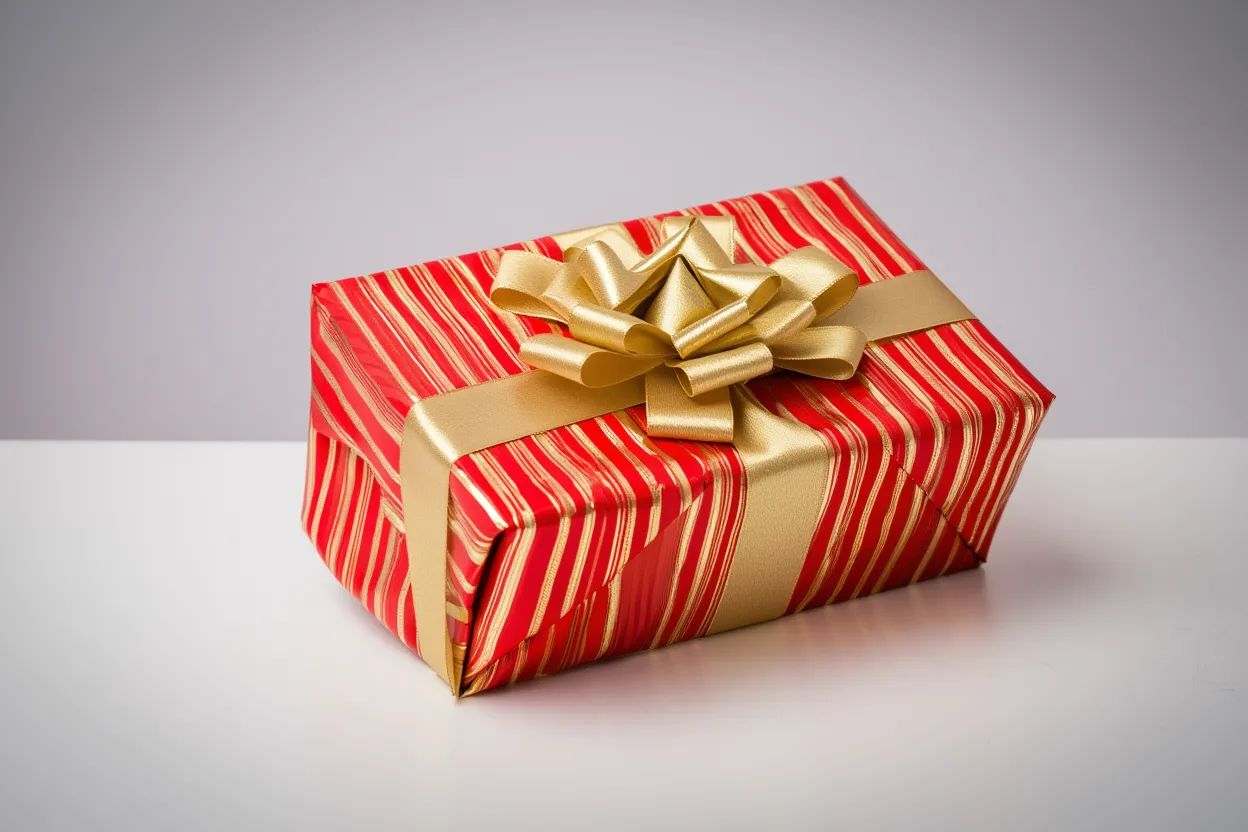 Elegantly wrapped gift with ribbon and bow