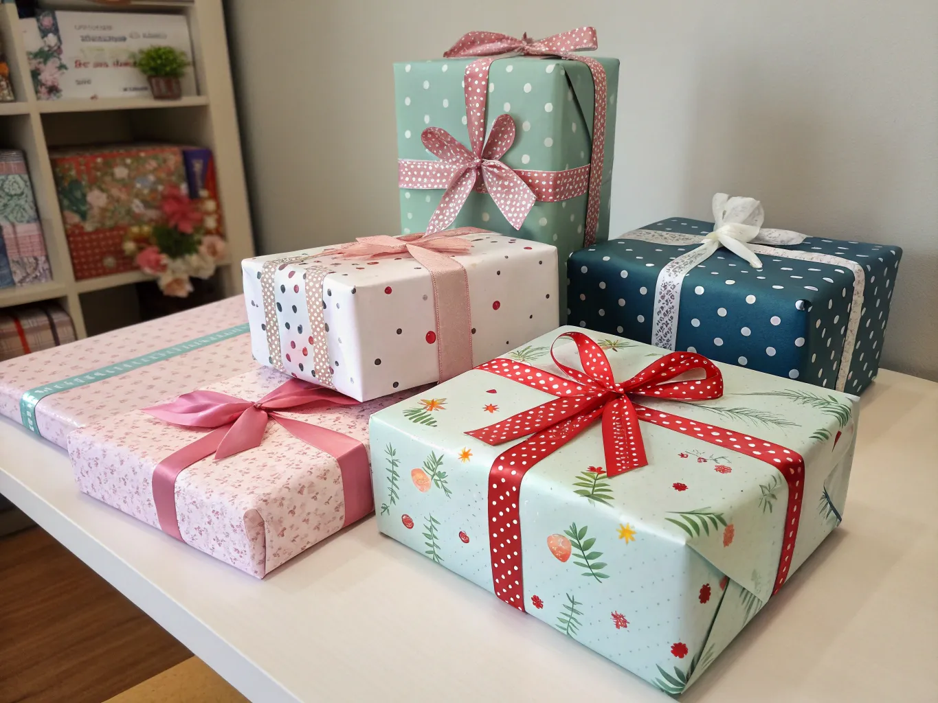 Collection of beautifully wrapped gifts in various styles