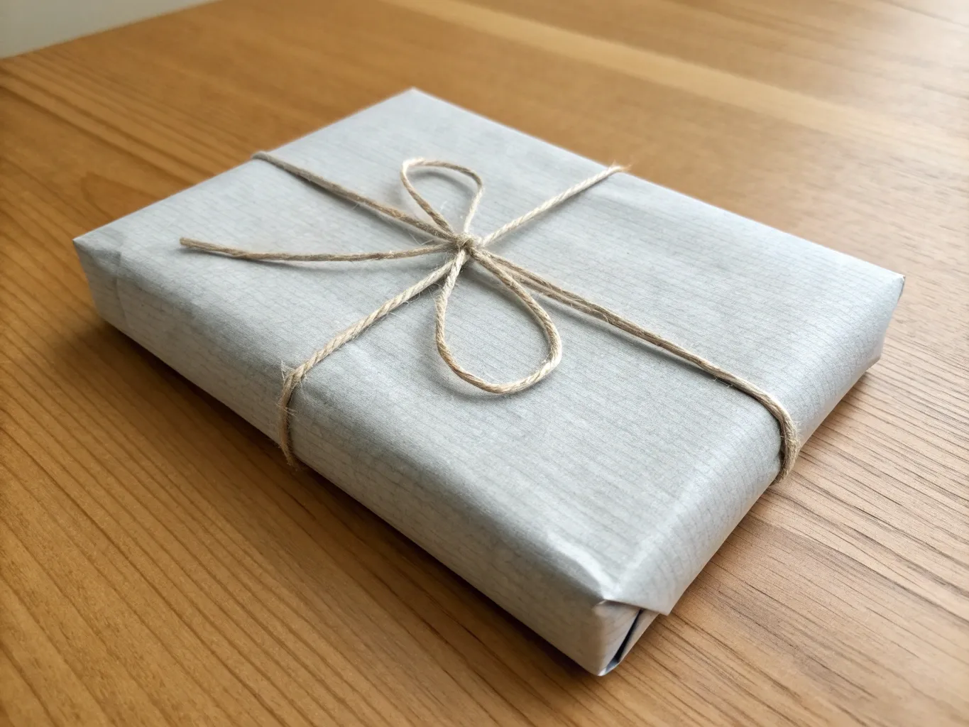 Minimalist gray wrapped gift with simple twine