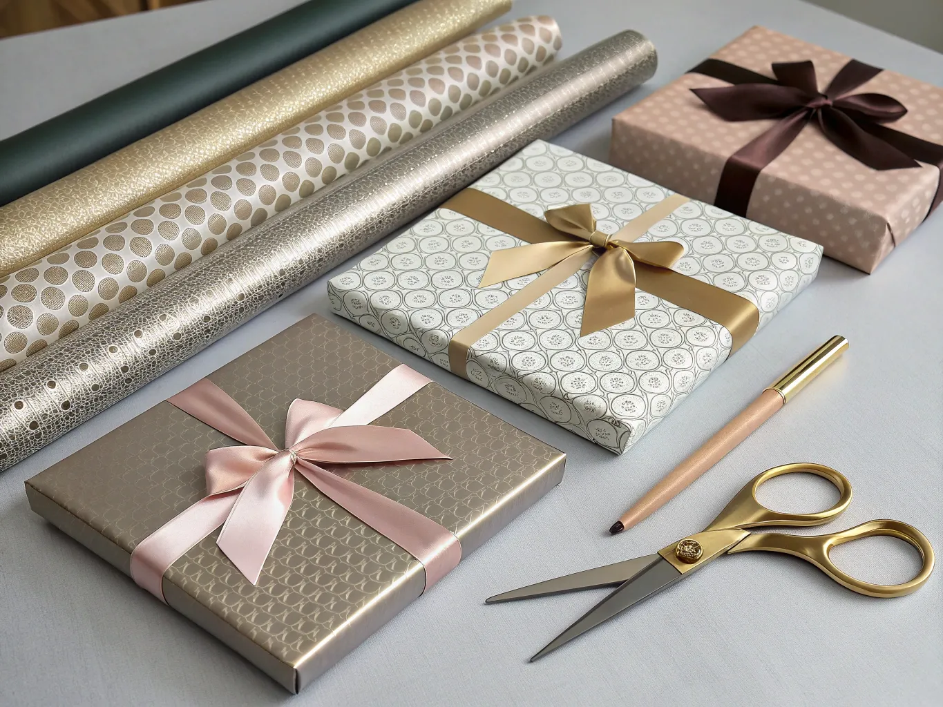 Various premium wrapping papers and materials displayed